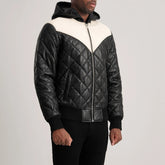 Xaven Black Leather Hooded Bomber Jacket